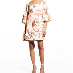 Elegant Cream and Brown Patterned Mini Dress